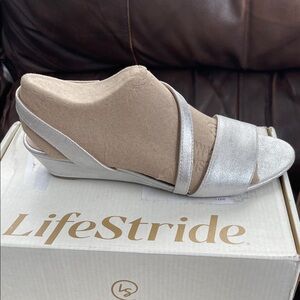 Life Stride Women's Silver Wedge Sandals